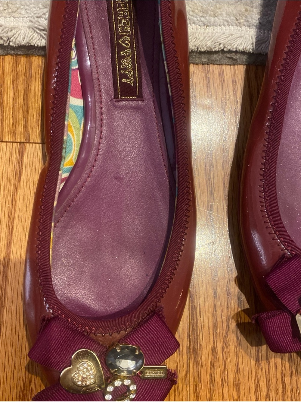 Women’s Burgundy Bow Ballet Flats - Picture 5 of 11